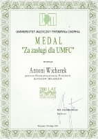  Medal Za zasługi dla UMFC - dyplom (22 lutego 2011)