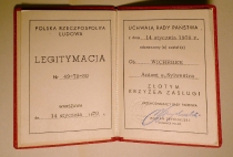 Złoty Krzyż Zasługi - legitymacja (14 stycznia 1970)