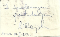 Bilecik od Wojciecha Rajskiego po premierze Tannhäusera w Teatrze Wielkim w Warszawie (17 lutego 1974)