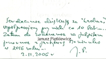Bilecik od Janusza Pietkiewicza po wykonaniu Widm na festiwalu Muzyczna Praga (2 listopada 2006)