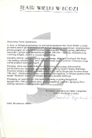 List od Stanisława Dyzbardisa w imieniu Teatru Wielkiego w Łodzi (25 czerwca 1994)