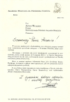 List z gratulacjami z okazji 50-lecia pracy artystycznej od Ryszarda Zimaka, rektora Akademii Muzycznej w Warszawie (23 listopada 2004)