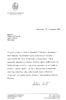 	List z gratulacjami z okazji 50-lecia pracy artystycznej od Antoniego Wita, dyrektora Filharmonii Narodowej (19 listopada 2004)