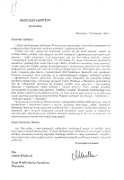 List z gratulacjami z okazji 50-lecia pracy artystycznej od Premiera Marka Belki (20 listopada 2004)