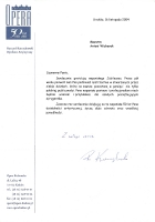 List z gratulacjami z okazji 50-lecia pracy artystycznej od Ryszarda Karczykowskiego, dyrektora artystycznego Opery Krakowskiej (16 listopada 2004)