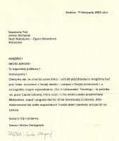 List z gratulacjami z okazji 50-lecia pracy artystycznej od Teresy i Wiktora Herzigów (19 listopada 2004)