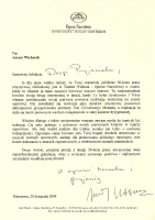 List z gratulacjami z okazji 50-lecia pracy artystycznej od Jacka Kaspszyka, dyrektora Teatru Wielkiego - Opery Narodowej (20 listopada 2004)