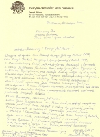 List z gratulacjami z okazji 50-lecia pracy artystycznej od Olgierda Łukaszewicza, prezesa ZASP (20 listopada 2004)
