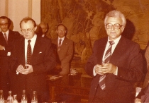 Holender tułacz - premiera: Teatr Wielki w Warszawie, 12 kwietnia 1981 - od lewej: Antoni Wicherek (kier. muzyczne), Erhard Fischer (reżyseria)