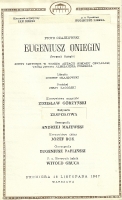 Eugeniusz Oniegin - wkładka obsadowa - premiera: Teatr Wielki w Warszawie, 16 listopada 1967