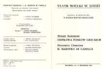 Il maestro di capella - okładka programu - premiera: Teatr Wielki w Łodzi, 10 września 1983