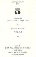 Halka - strona tytułowa programu - gościnny spektakl Opery z Wrocławia w Staatsoper Dresden, 10 czerwca 1986