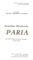 Paria - strona tytułowa programu - premiera: Teatr Wielki w Łodzi, 4 czerwca 1992