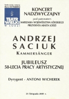 Koncert w 50-lecie pracy artystycznej Andrzeja Saciuka - okładka programu - Teatr Wielki w Łodzi, 25 listopada 2001