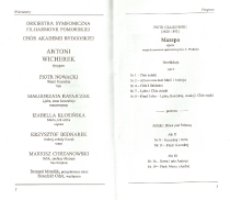 Koncert Maestro Antoni Wicherek 50-lecie pracy artystycznej - Filharmonia Pomorska w Bydgoszczy, 19 marca 2004 - program