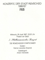 Koncert - okładka programu - Remscheid, 29 kwietnia 1987